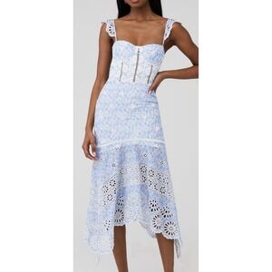 $320 Karina Grimaldi Irma Eyelet Maxi Dress Floral Embroidered Small Cottagecore